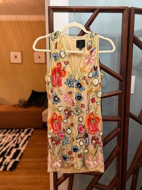 Embellished Sequin Floral Mini Dress